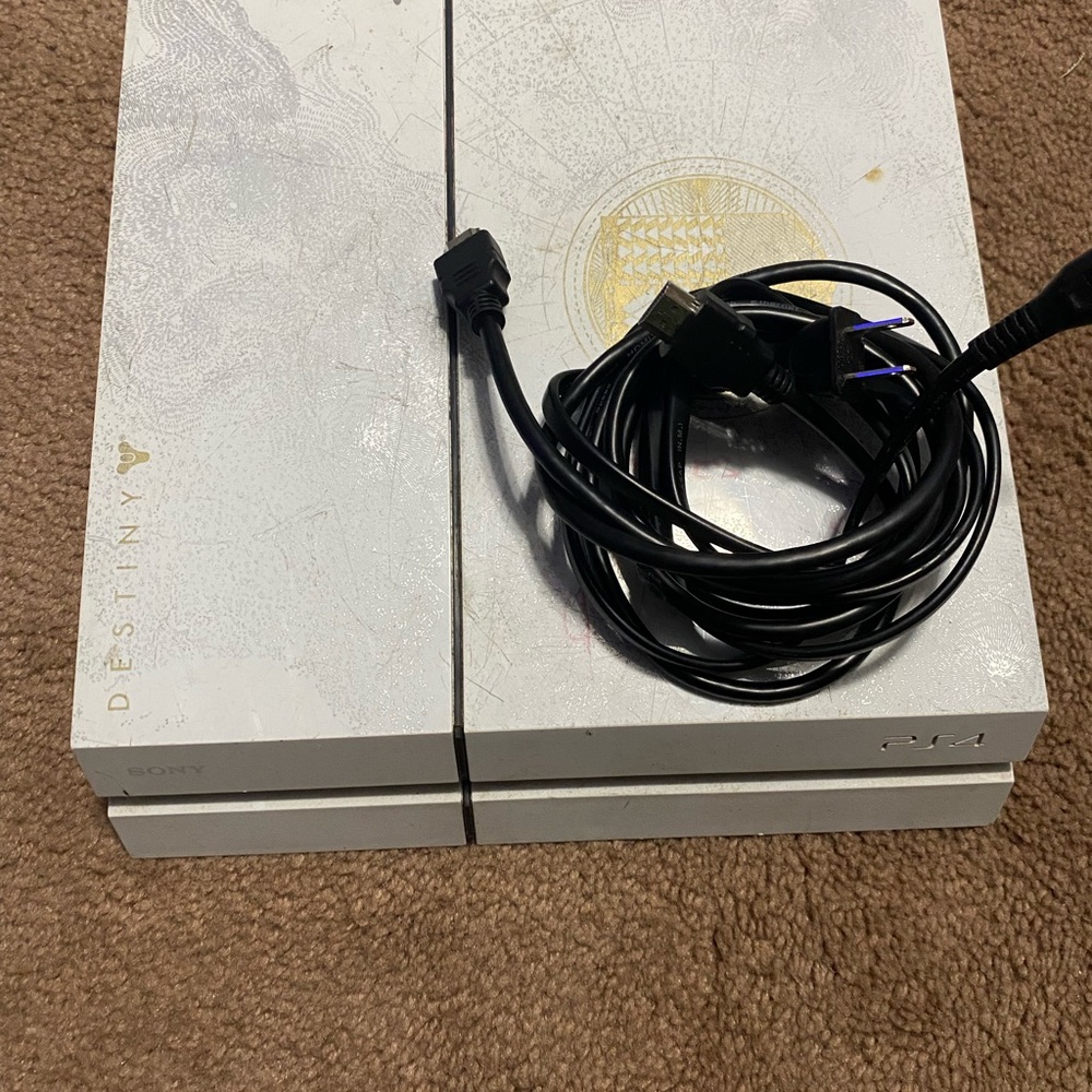 Sony White and Gold PS4 Console with Black Cables